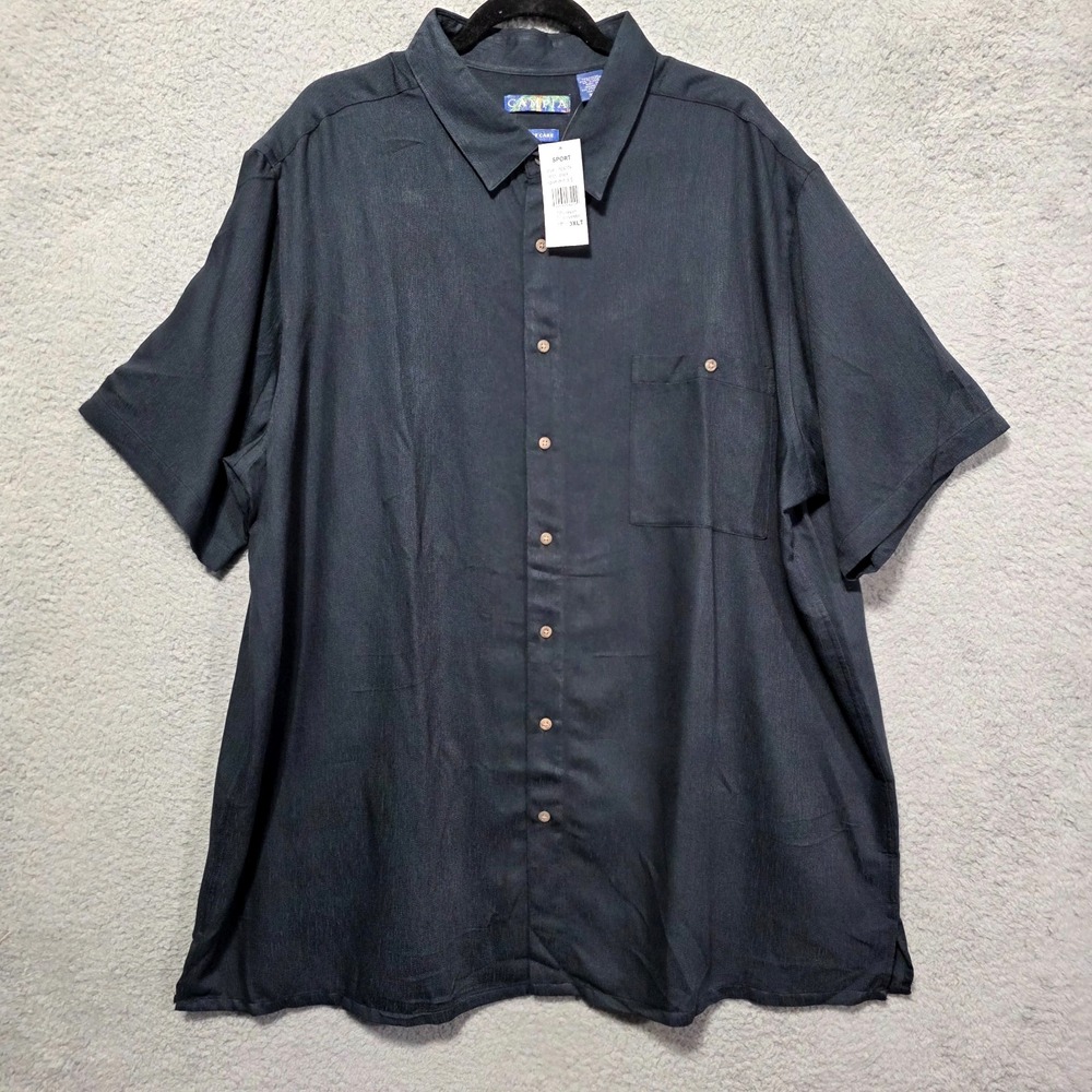 Campia Mens Button Up Black Short Sleeve 3XLT Rayon Lightweight Shirt Big & Tall